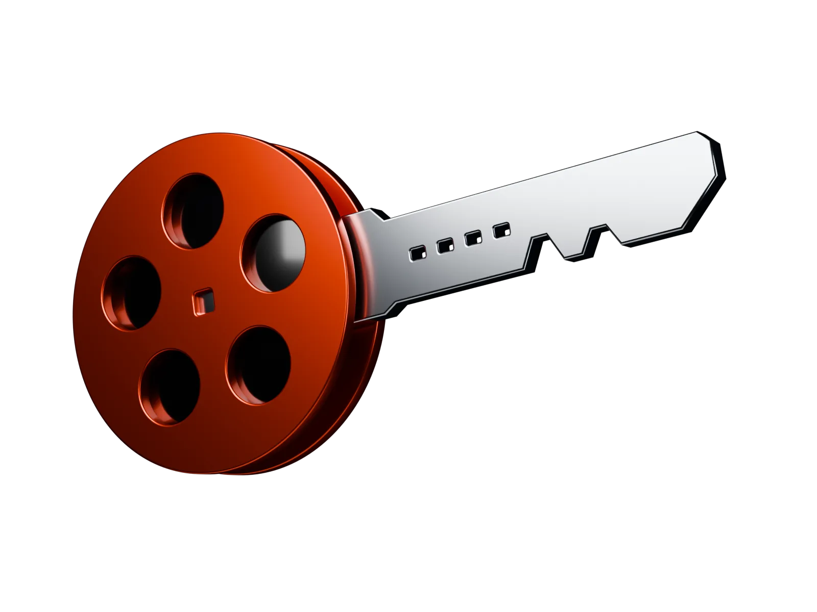 The Key & Reel mark in 3D: a key whose bow is a red film reel